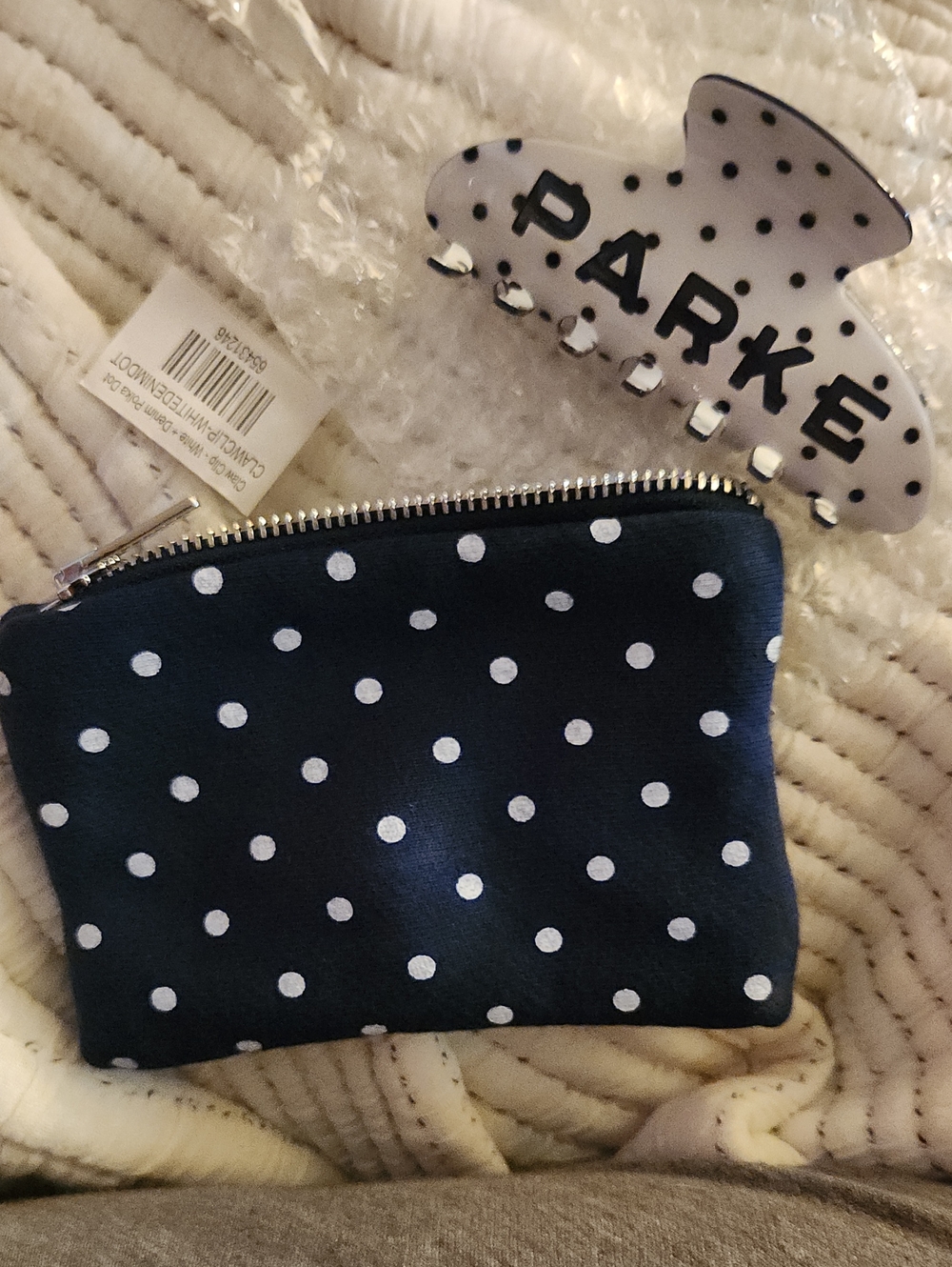 Parker Navy Blue Polka Dot Kids Zip Pouch
